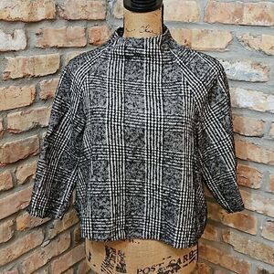 NWOT Zara Black & White plaid funnel neck crop top size Large